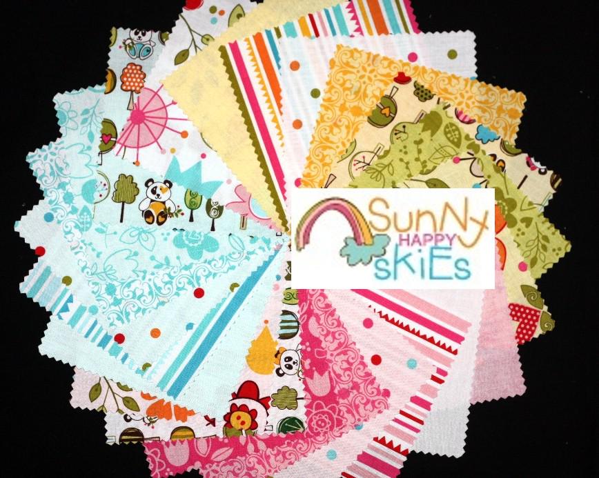 DESTASH Sunny Happy Skies 22 Fat Quarter Bundle, Riley Blake FQ-SHS-22, Precut 18 x 22 Whimsical Floral Fabric in Pink Blue Yellow Green