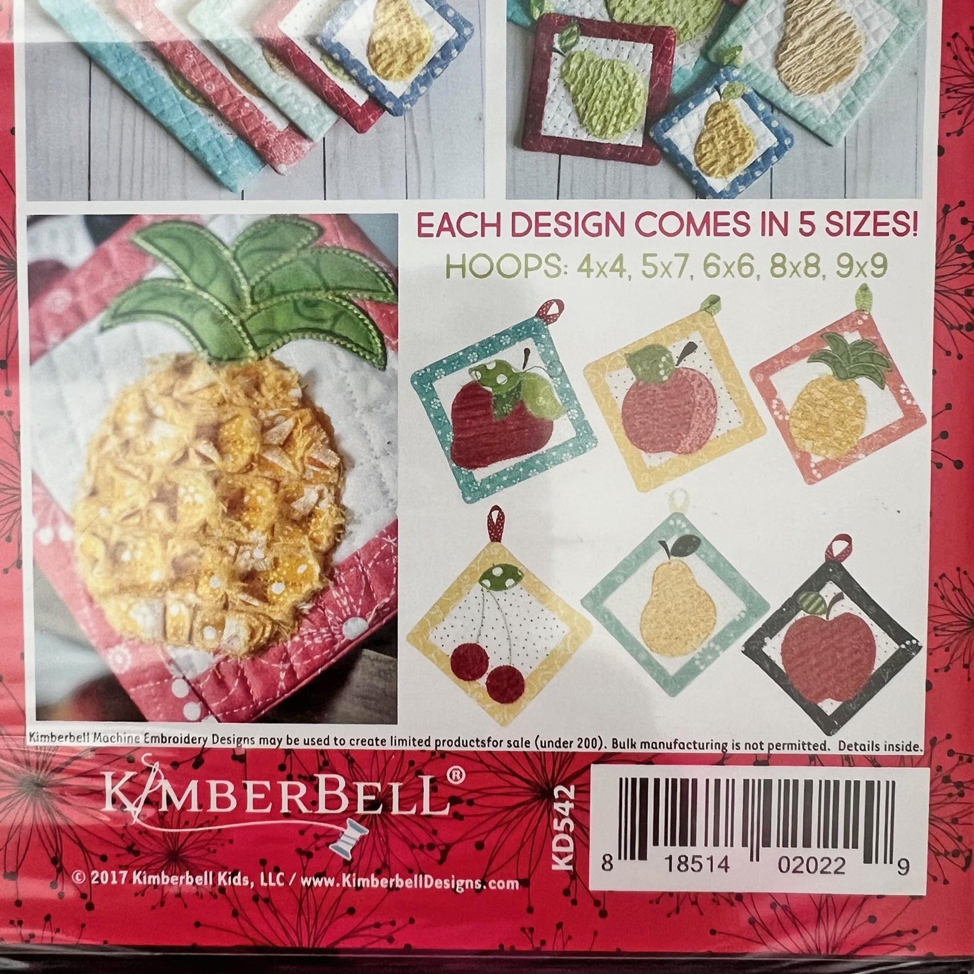 DESTASH That's Sew Chenille Fruit Stand Hot Pads In the Hoop Embroidery Version, Kimberbell Designs KD5427, Quilted Chenille Pot Holders