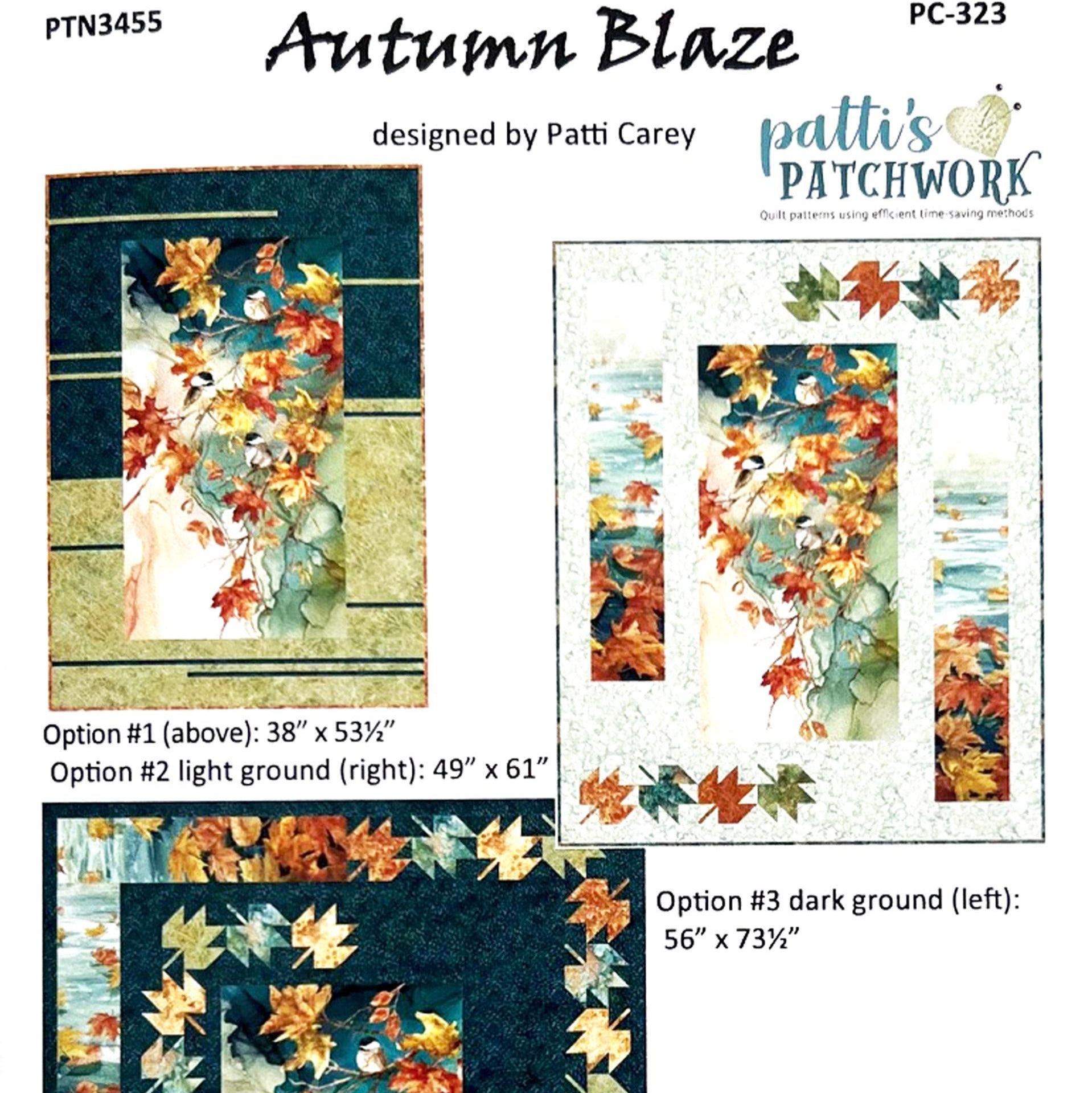 Autumn Blaze Panel Frame Quilt Pattern, Patti's Patchwork PC323 PTN3455, Fabric Panel Friendly Autumn Fall Leaves Throw Quilt Pattern