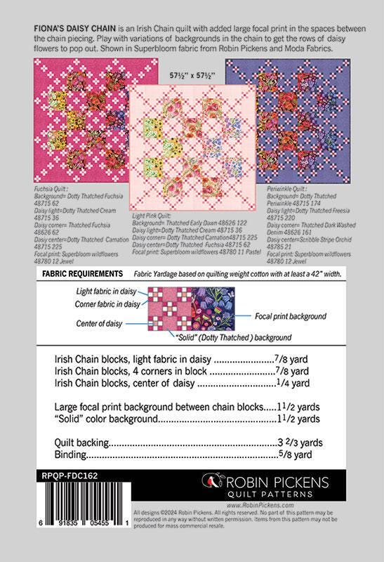 Fiona's Daisy Chain Quilt Pattern, Robin Pickens RPQP-FDC162, Yardage Friendly Irish Chain Floral Ombre Lap Throw Quilt Pattern, Superbloom