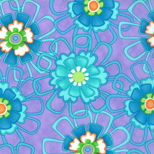 DESTASH Good Morning - Modern Teal Flowers on Lavender Fabric, Moda 22180-13 Positively Purple, Me and My Sister, By the Yard