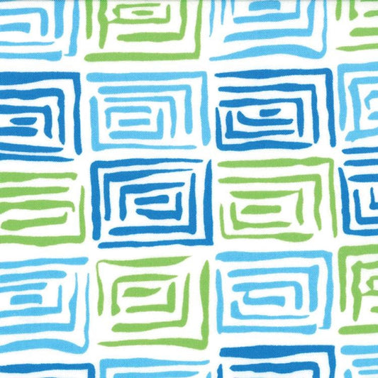 DESTASH Ticklish - Blue Green White Geometric Fabric, Moda 22194-14, Me and My Sister, By the Yard