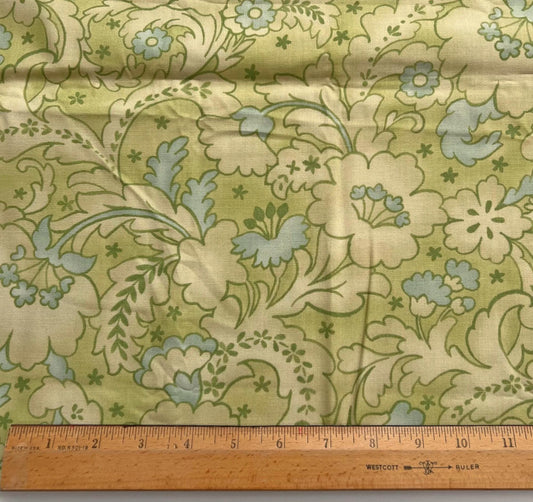 REMNANT 1 Yard 19" of Mimi - Blue Flowers on Green Fabric, Moda 16092, Modern Green Aqua Floral Fabric, Chez Moi
