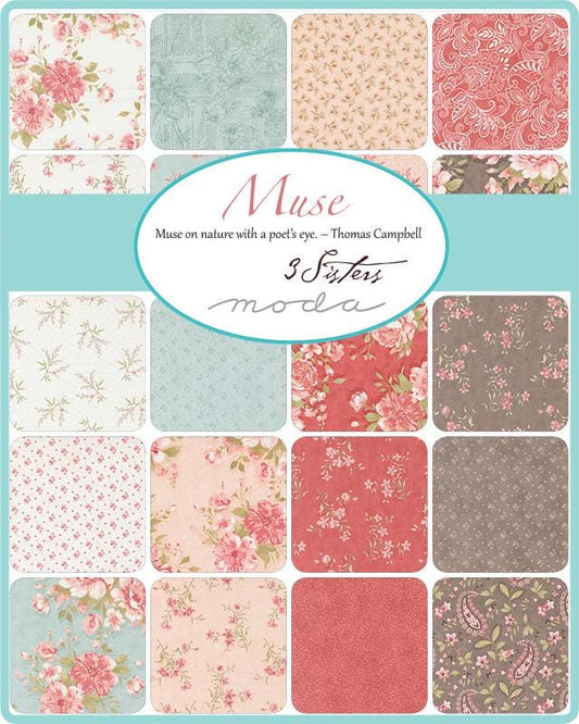 Muse 5" Charm Pack, Moda 44390PP, Neutral Beige Cream Floral 5" Precut Fabric Charm Squares, 3 Sisters