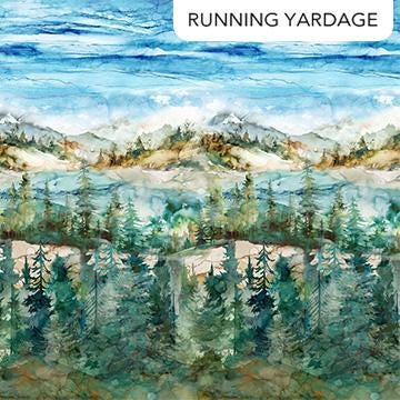 Great Outdoors - Watercolor Mountains Landscape Fabric, Northcott DP28443-64 Mountain Ombre, Watercolor Ombre Landscape Fabric, By the Yard