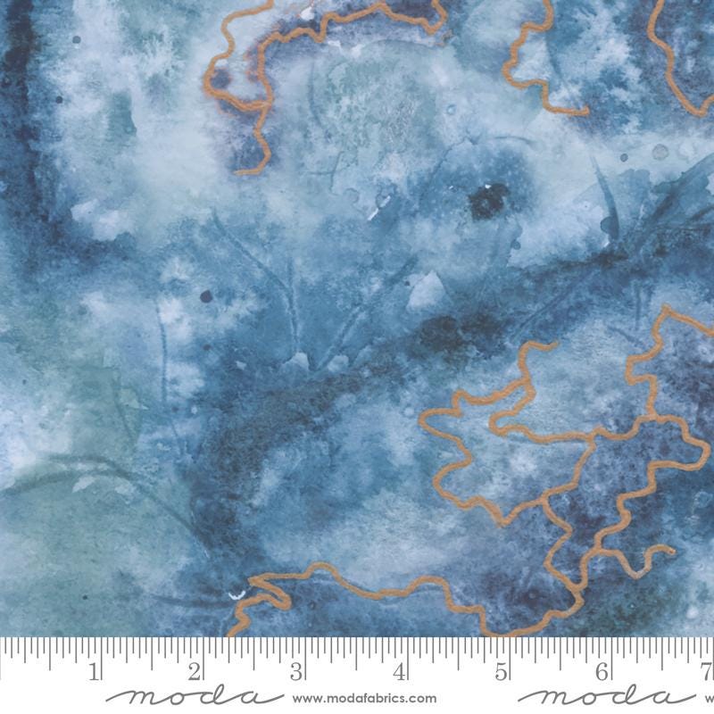 108" Wanderlust- Blue Tonal Abstract Wide Quilt Back Fabric, Moda 108031 13 River, Blue Teal Cotton Sateen Quilt Backing Fabric, By the Yard