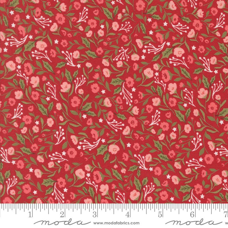 Berry and Pine 32 Piece Fat Eighths Bundle, Moda 5240F8, Red Green Gray Floral Christmas F8 Fat Eights, 9 x 22 Fabric Cuts, Lella Boutique