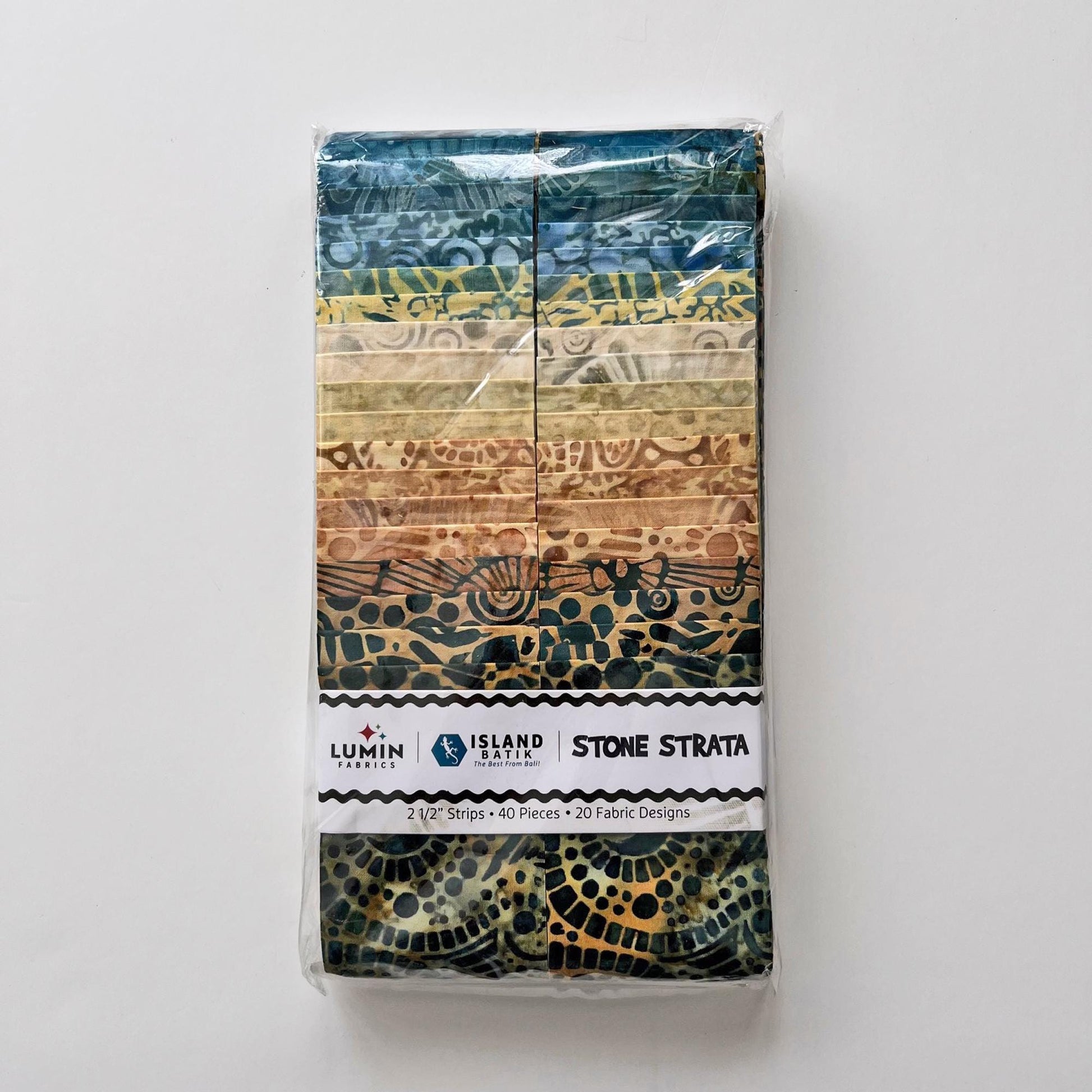 Stone Strata Strip Pack, Island Batik, Batik Jelly Roll, 2.5" Precut Fabric Strips, Teal Beige Green Brown Batik Fabric Strips