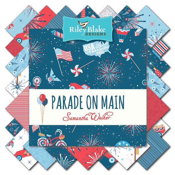 DESTASH Set of 2 Parade on Main 5" Stackers, Riley Blake Designs 5-6080-18, 5" Precut RWB Patriotic Junior Charm Fabric Squares, Walker