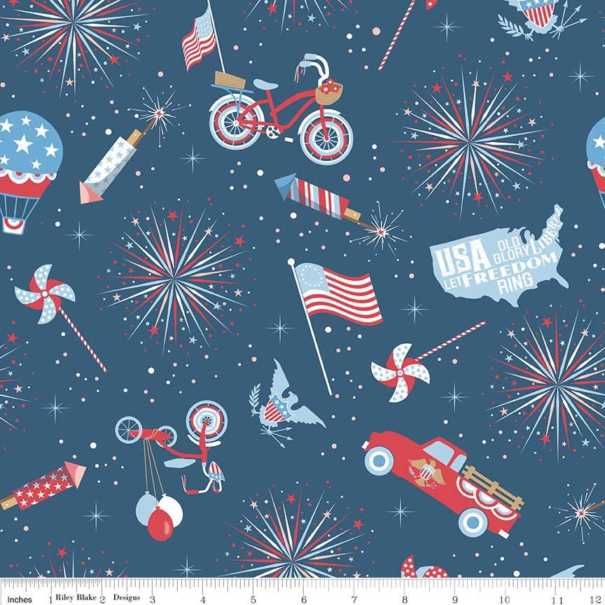 DESTASH Set of 2 Parade on Main 5" Stackers, Riley Blake Designs 5-6080-18, 5" Precut RWB Patriotic Junior Charm Fabric Squares, Walker