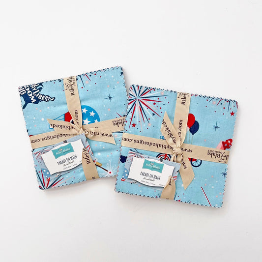 DESTASH Set of 2 Parade on Main 5" Stackers, Riley Blake Designs 5-6080-18, 5" Precut RWB Patriotic Junior Charm Fabric Squares, Walker