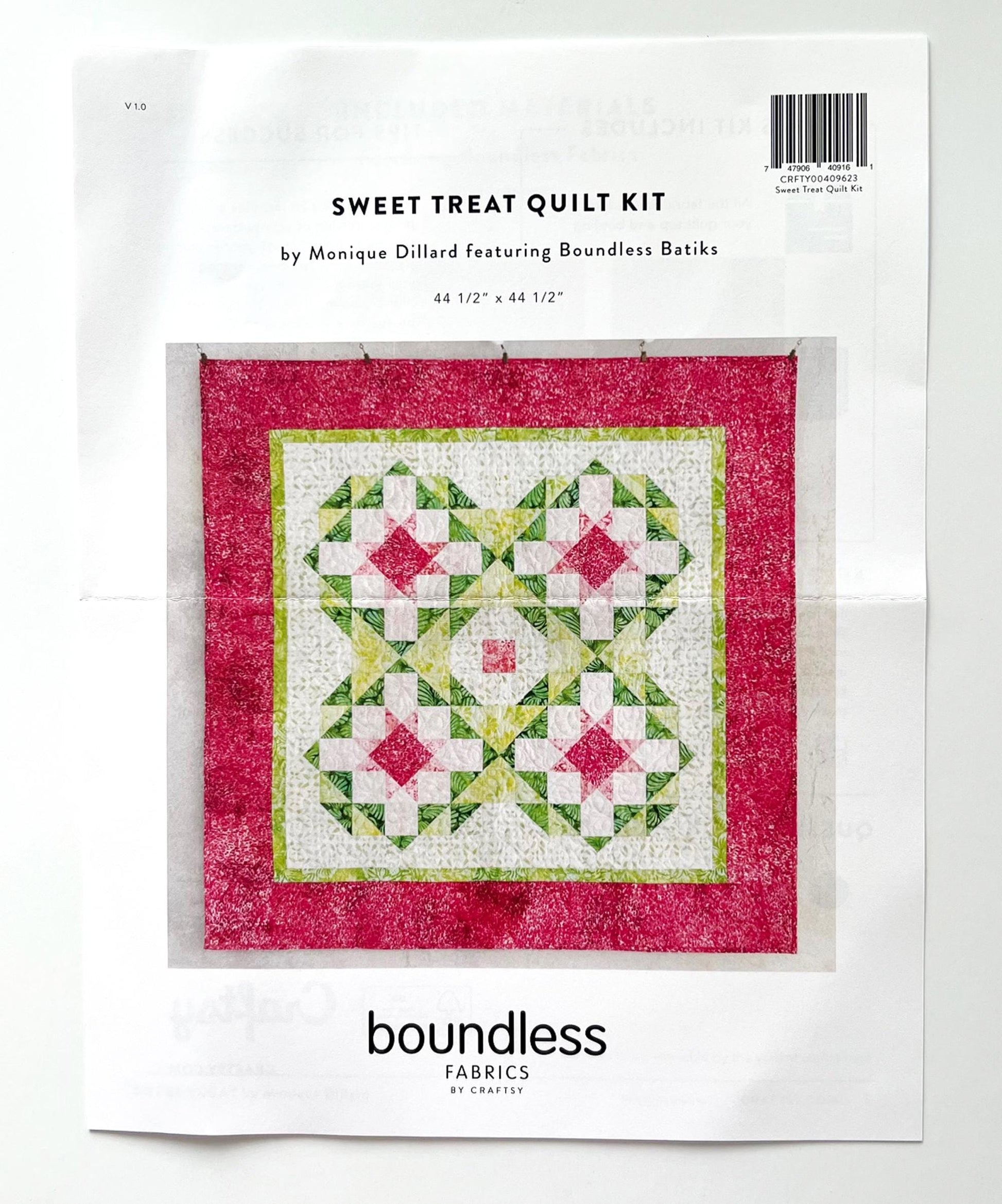 DESTASH Sweet Treat Quilt Kit, Craftsy Boundless Fabrics CRFTY00409623, Pink Green Star Lap Throw Quilt Kit, Monique Dillard