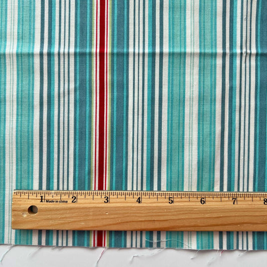 REMNANT 20" of Flutter - Teal Blue Red White Striped Fabric, Riley Blake C3136, OOP Binding Stripe Cotton Quilt Fabric, The Quilted Fish