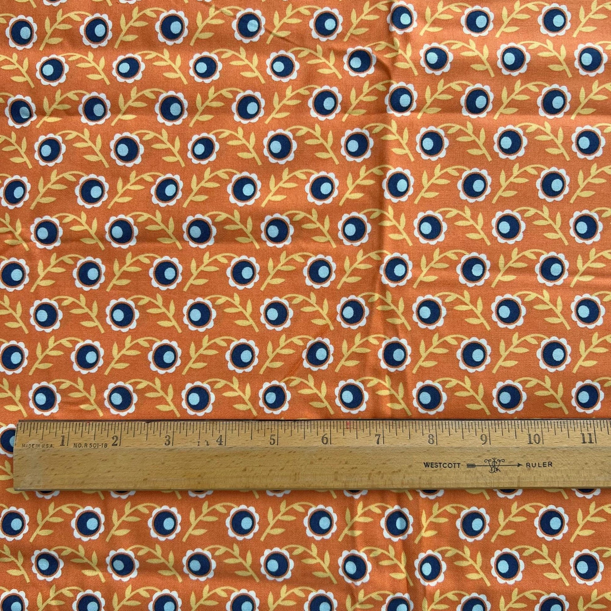 Botanique - Navy Blue Yellow Flowers on Orange Fabric, Free Spirit Westminster, Joel Dewberry, Rare OOP Fabric