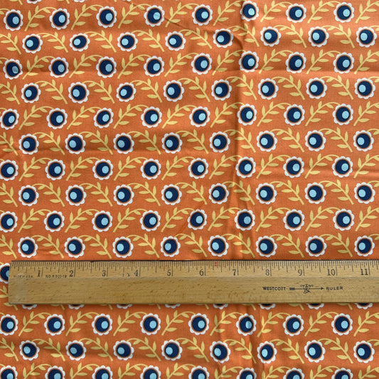 Botanique - Navy Blue Yellow Flowers on Orange Fabric, Free Spirit Westminster, Joel Dewberry, Rare OOP Fabric