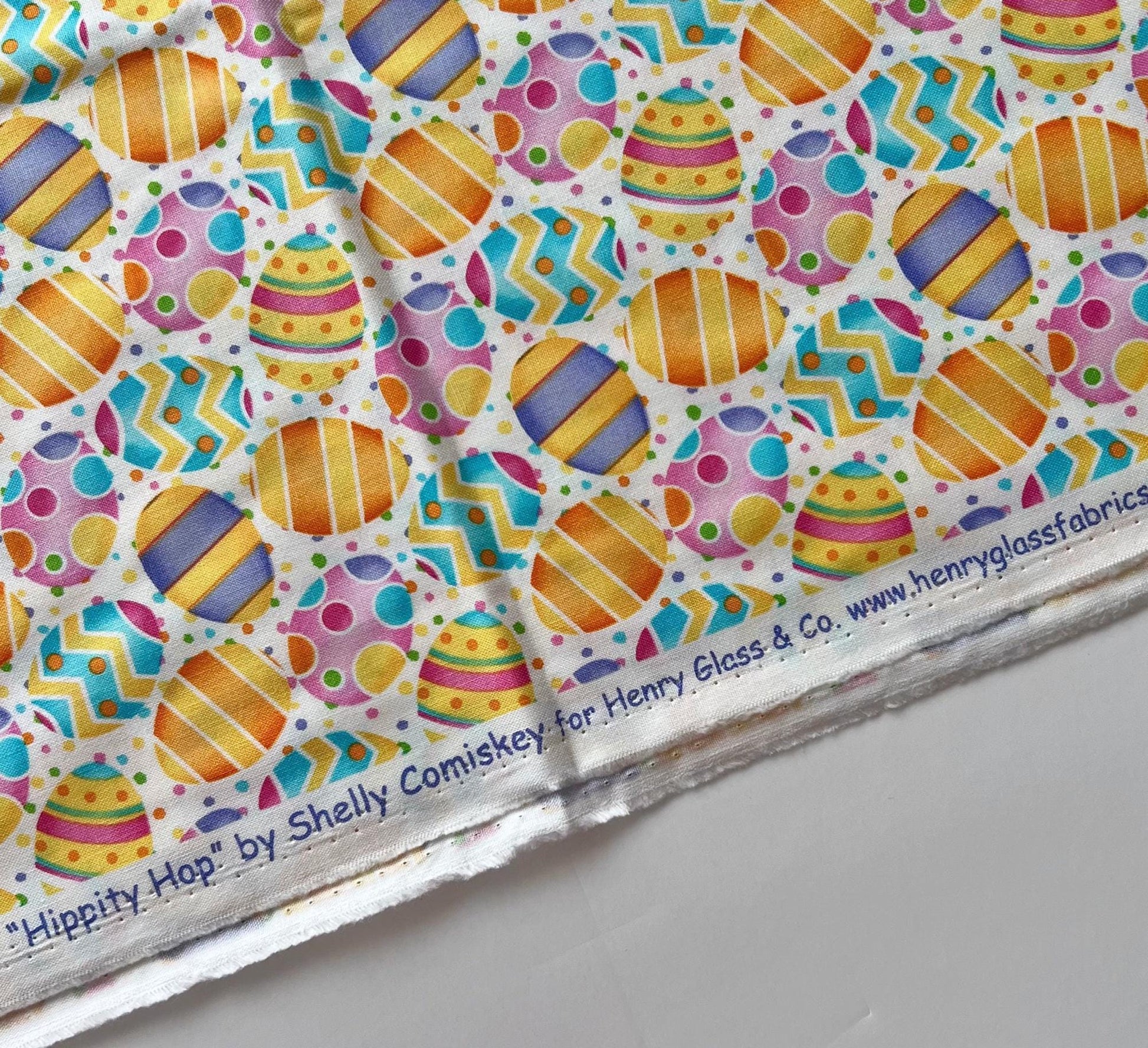 REMNANT 1 Yard 18" of Hippity Hop - Easter Eggs on White Fabric, Henry Glass & Co, Cute Easter Fabric, Shelly Comiskey