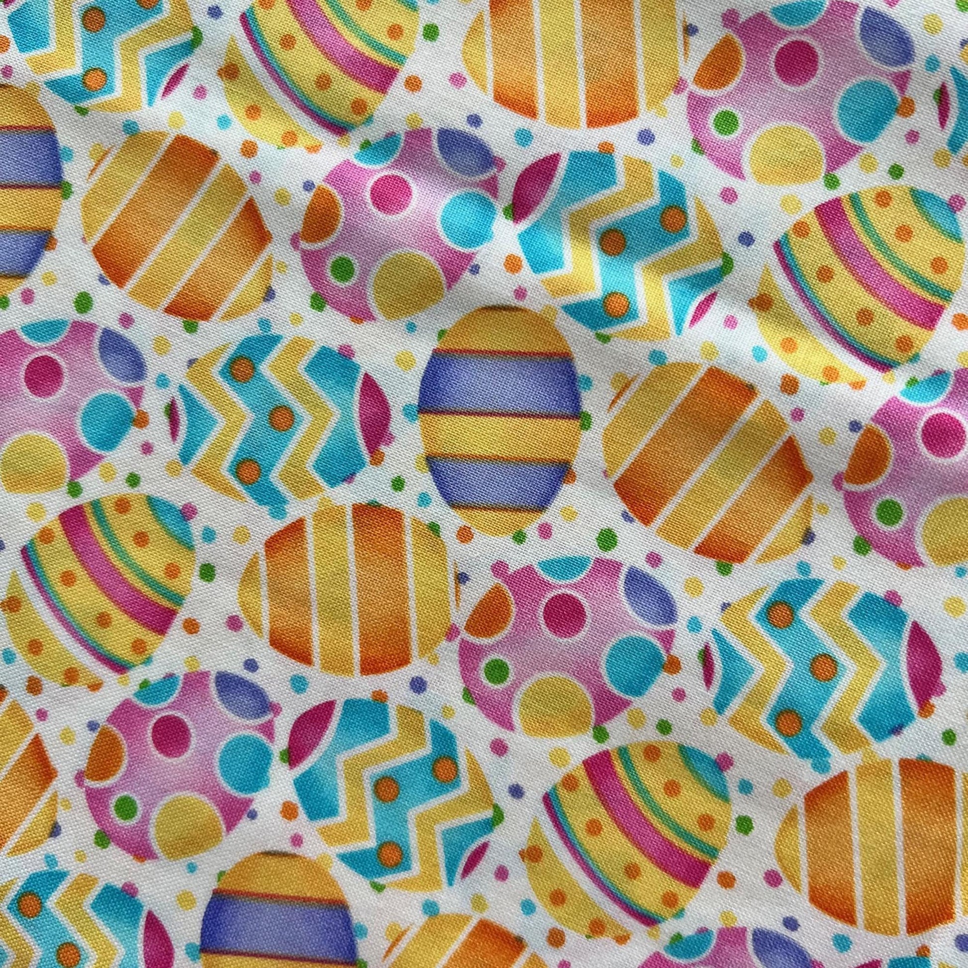 REMNANT 1 Yard 18" of Hippity Hop - Easter Eggs on White Fabric, Henry Glass & Co, Cute Easter Fabric, Shelly Comiskey