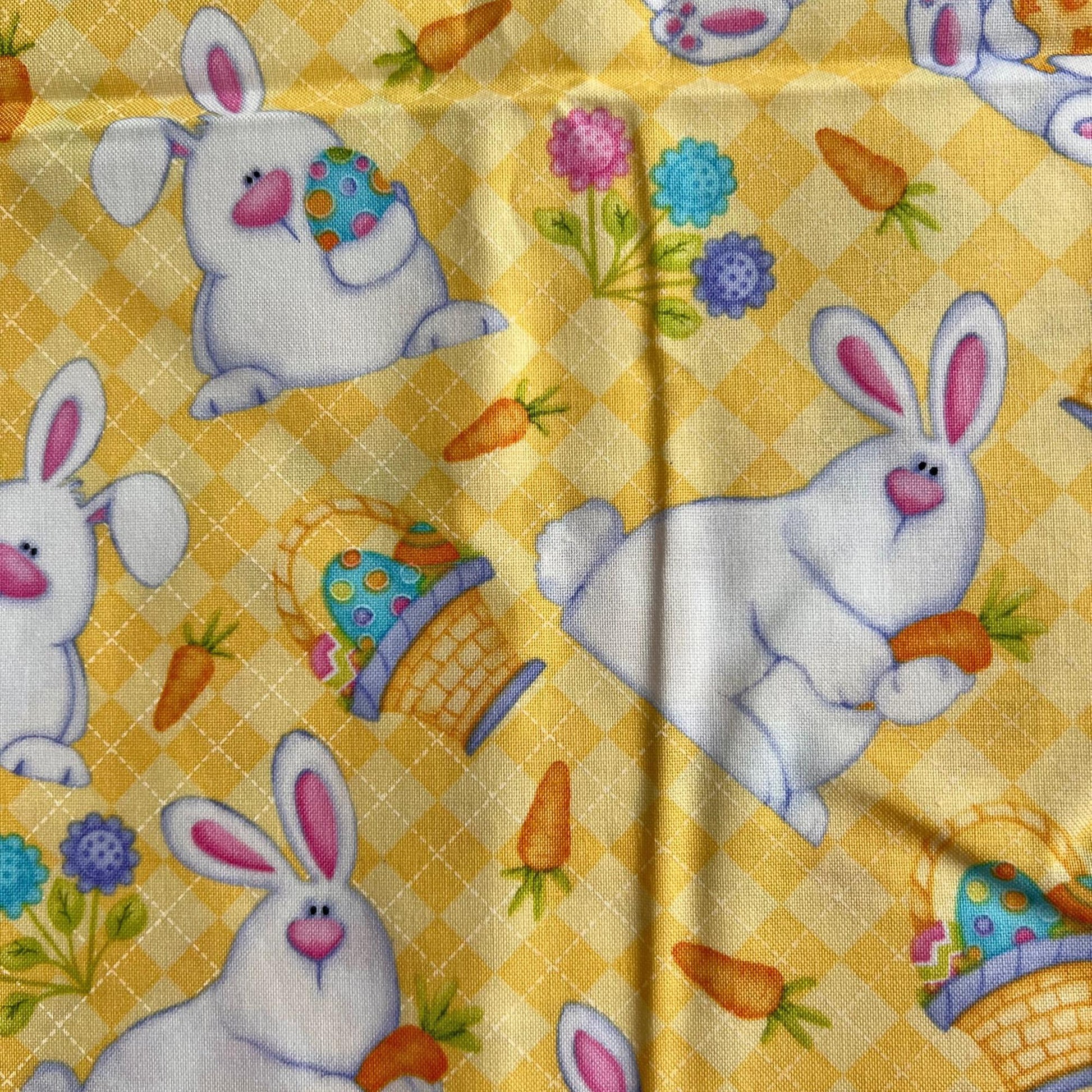 REMNANT 1 Yard 18" of Hippity Hop - Easter Bunnies Chicks on Yellow Fabric, Henry Glass & Co, Cute Easter Fabric, Shelly Comiskey