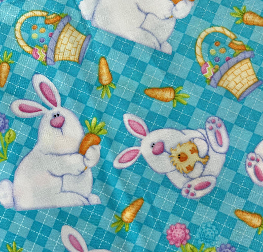 REMNANT 1 Yard 18" of Hippity Hop - Easter Bunnies Chicks on Blue Fabric, Henry Glass & Co, Cute Easter Fabric, Shelly Comiskey