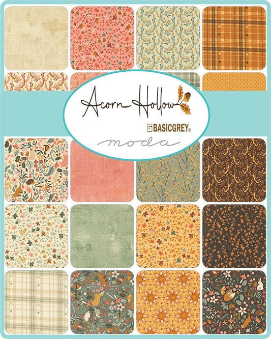 Acorn Hollow 5" Charm Pack, Moda 30760PP, Modern Autumn Fall Floral Charm Pack Fabric, BasicGrey