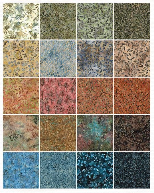 Country Charm Strip Pack, Island Batik, 2.5" Precut Rust Blue Brown Batik Jelly Roll Fabric Strips
