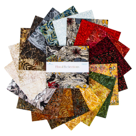 Expressions Batiks - Floral Reflections 10" Stacker, Riley Blake 10-23186-42, 10" Precut Autumn Fall Flowers Leaves Batik Fabric Squares