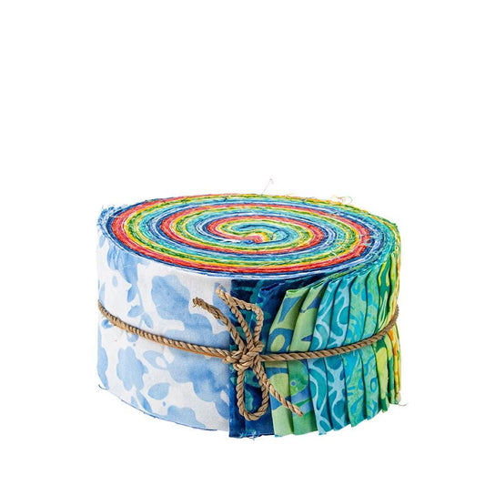 Expressions Batiks Geometric Splash Rolie Polie, Riley Blake RP-23205-40, 2.5" Precut Yellow Green Blue Red Batik Fabric Strips