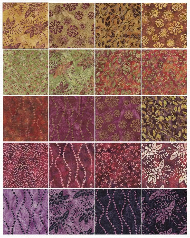 Earthy Enchantment Strip Pack, Island Batik, 2.5" Precut Brown Burgundy Green Purple Batik Jelly Roll Fabric Strips