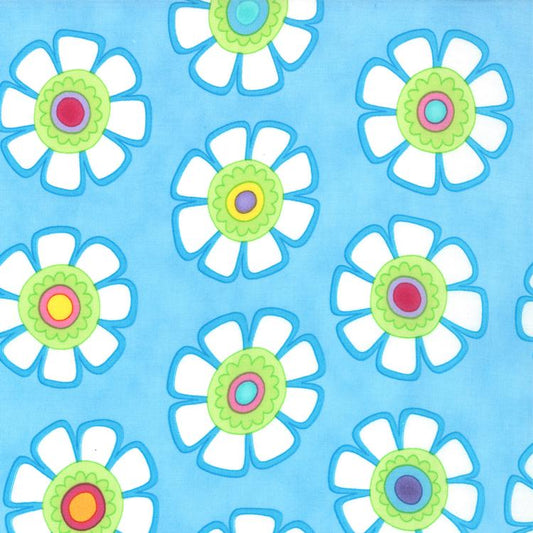 DESTASH Good Morning - 1 Yard Cut of Modern Blue Green Floral Fabric, Moda 22182-16 Bed Head Blue, Me and My Sister, By the Yard