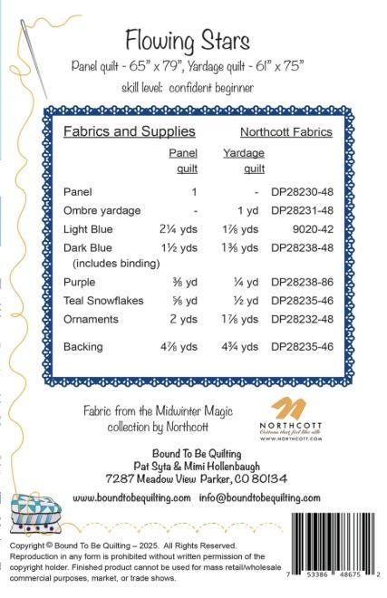 Flowing Stars Panel Frame Quilt Pattern, Bound to Be Quilting BTBQ509, Fabric Panel Friendly Throw Quilt Pattern