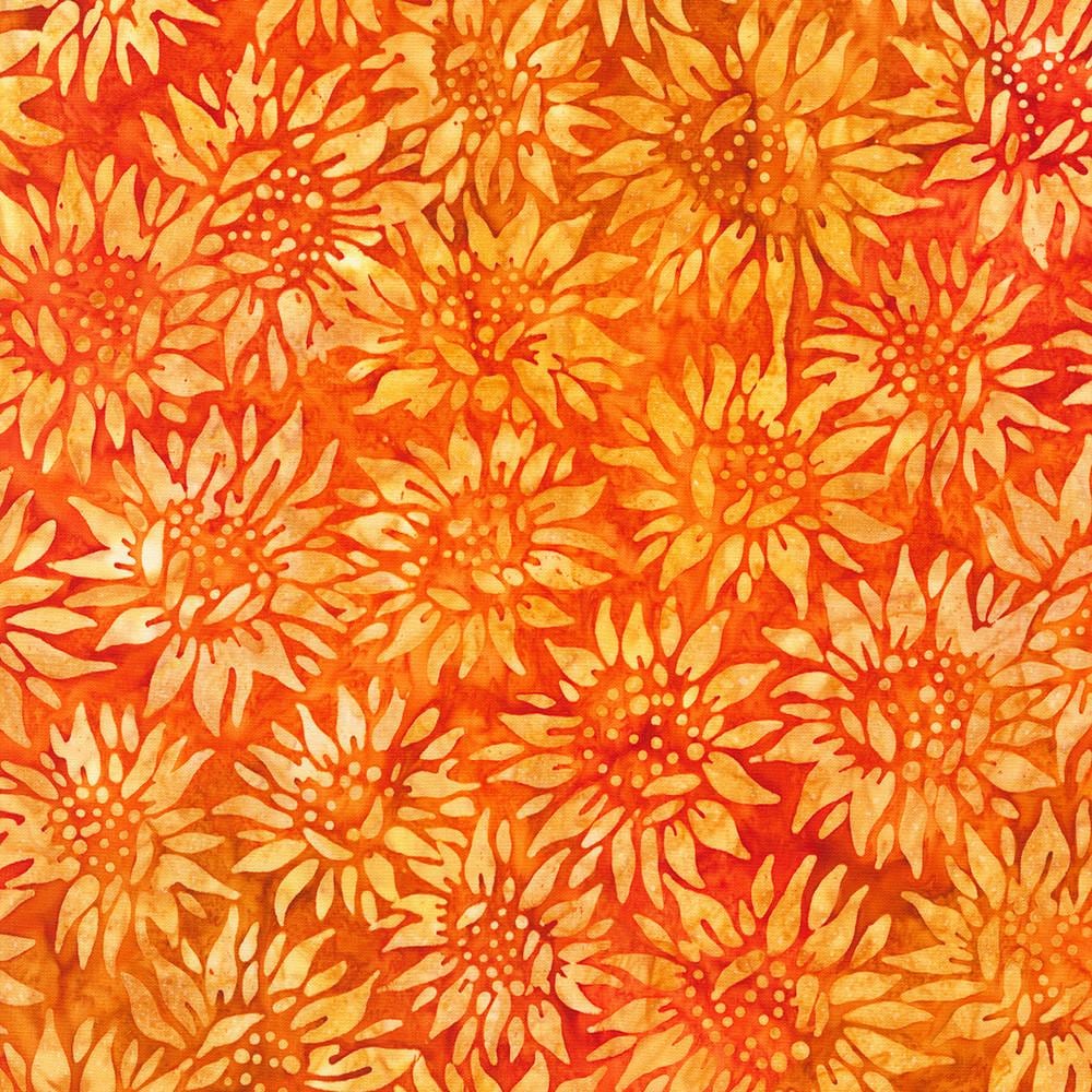 Artisan Batiks Fall Splendor - Orange Sunflower Batik Fabric, Robert Kaufman AMD-22954-125 Sunflower, Autumn Fall Batik Fabric, By the Yard