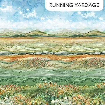 Great Outdoors - Watercolor Meadow Landscape Fabric, Northcott DP28445-74 Meadow Ombre, Watercolor Ombre Landscape Fabric, By the Yard