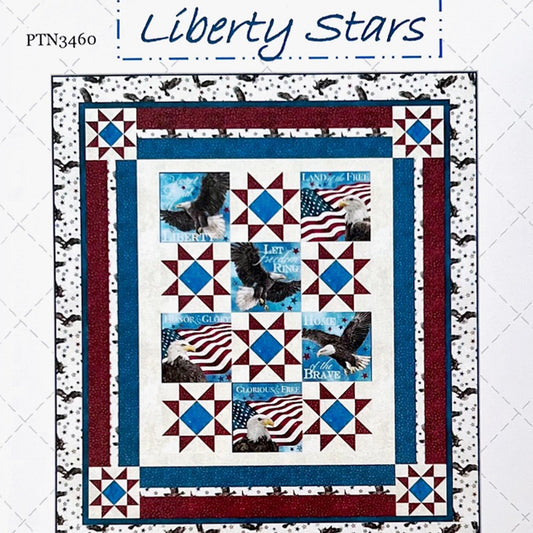 Liberty Stars Quilt Pattern, Phoebe Moon Designs PTN3460, Fabric Panel Blocks Friendly Throw Quilt Pattern, Star Quilt Pattern