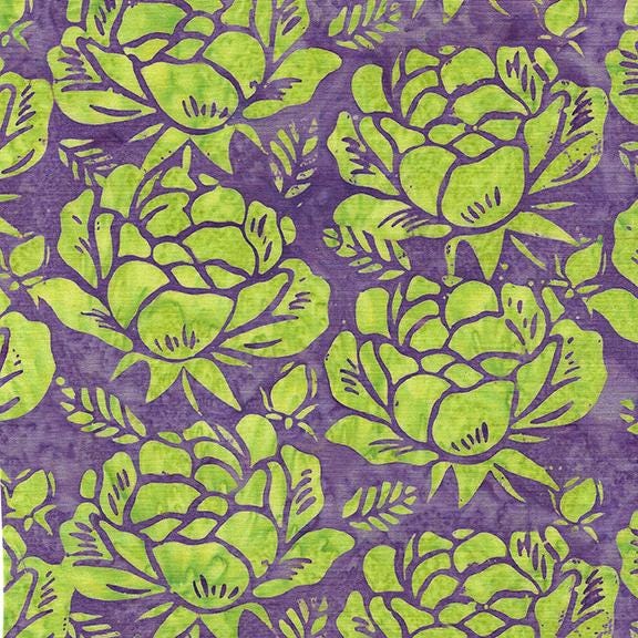 Petal Poetry Stack, Island Batik, 10" Precut Green Purple Blue Batik Layer Cake Fabric Squares