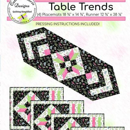 Table Trends Table Runner Place Mats Quilt Pattern, Cathey Marie Designs CMD307 PTN3347, Yardage Friendly Runner and Placemats Pattern
