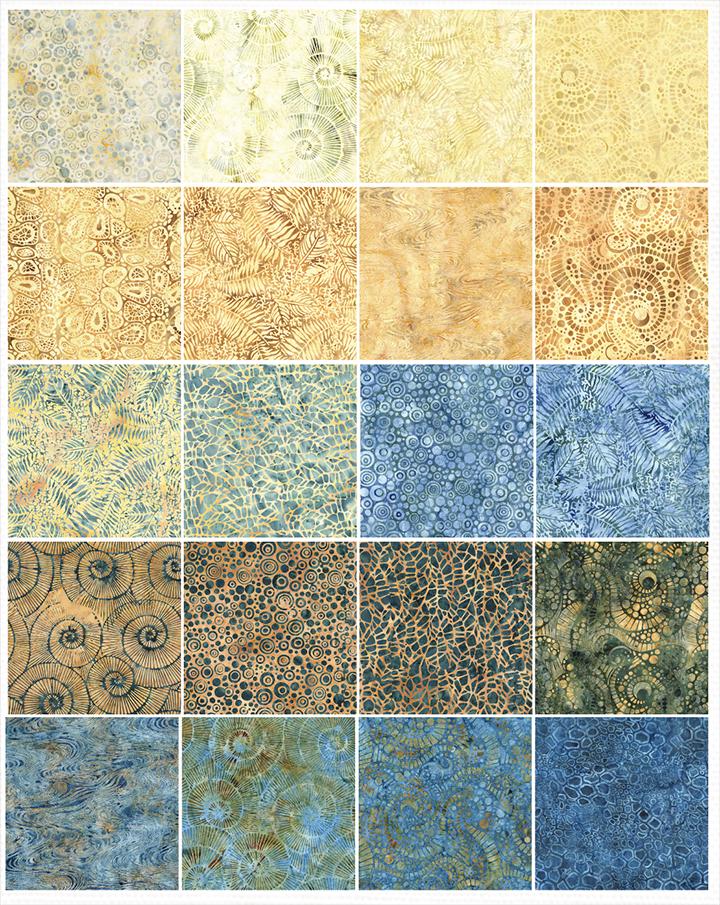 Stone Strata Strip Pack, Island Batik, Batik Jelly Roll, 2.5" Precut Fabric Strips, Teal Beige Green Brown Batik Fabric Strips