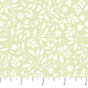 Woodland Babes - Cream Flowers on Green Fabric, Northcott DP27174-11, Digitally Printed Green Cream Floral Blender Fabric, By the Yard