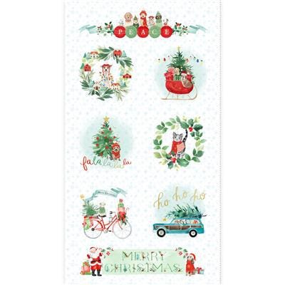 Santa Paws 18 Fat Quarter Bundle with Panel, Clothworks FQ0503, Christmas Xmas Animals Quilt Fabric
