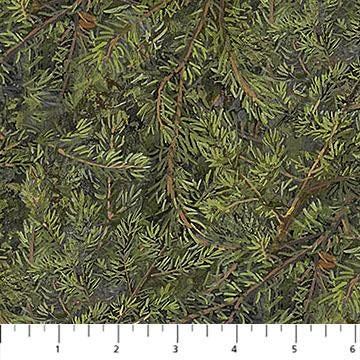 Wilderness Naturescapes - Evergreen Pine Branches Green Landscape Fabric, Northcott DP27794-74 Green, Digitally Printed Fabric, By the Yard
