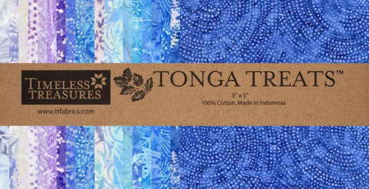 Tonga Crystal Batik 5" Squares, Timeless Treasures Treat-Mini42 Crystal, 5" Precut Winter Blue Snowflakes Batik Charm Pack Fabric Squares