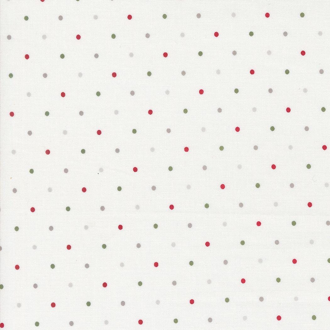 Magic Dot - Christmas Polka Dots on White Fabric, Moda 5230-38, Berry and Pine Xmas Blender Background Fabric, Lella Boutique, By the Yard