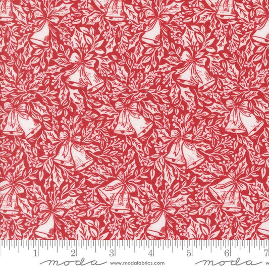 Berry and Pine-Red Christmas Bells Holly on White Fabric, Moda 5242 14 Cranberry, Red White Xmas Blender Fabric, Lella Boutique, By the Yard