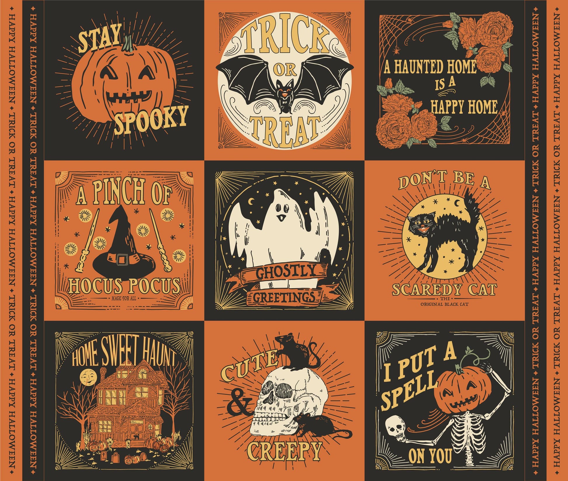Home Sweet Haunt - Halloween Squares Blocks 36" Fabric Panel, Moda 20919-11, Haunted Square Panel, Stacy Iest Hsu