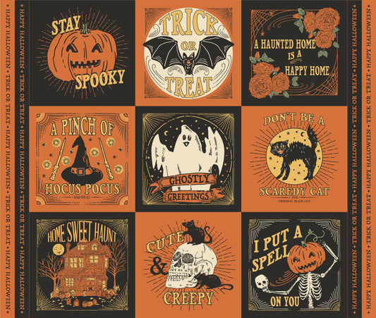 Home Sweet Haunt - Halloween Squares Blocks 36" Fabric Panel, Moda 20919-11, Haunted Square Panel, Stacy Iest Hsu