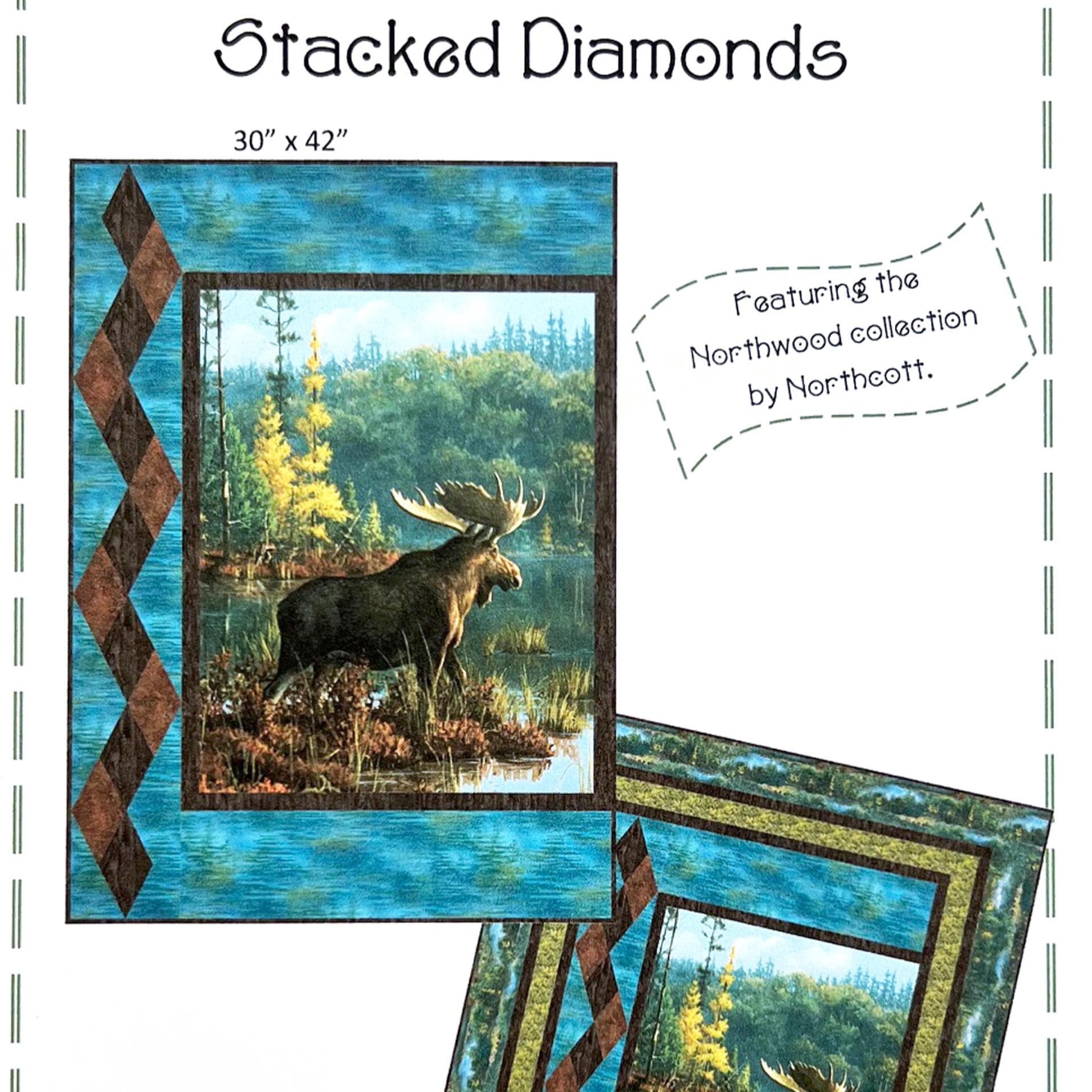 Stacked Diamonds Panel Frame Quilt Pattern, PineRose Designs PVQ066 PTN3358, 24" Fabric Panel Friendly Throw Quilt Pattern, Diamond Rects