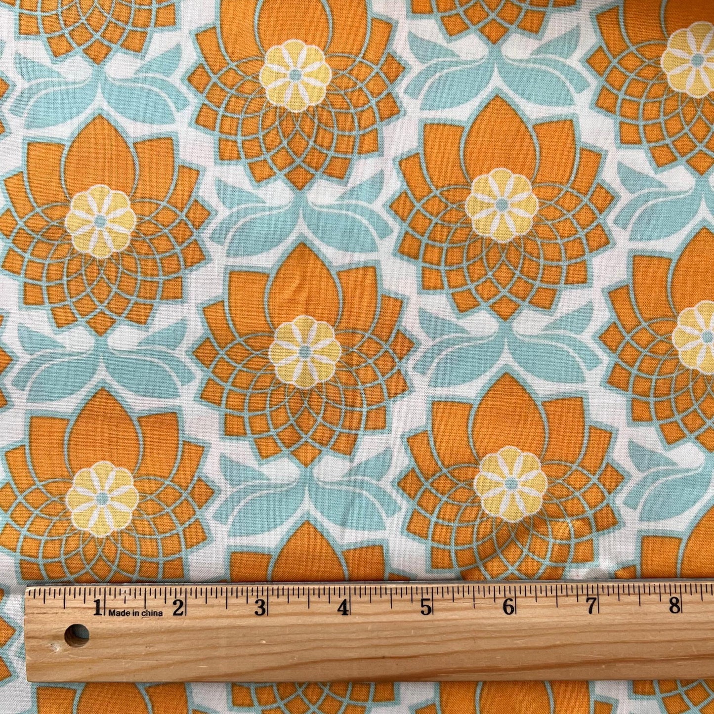 REMNANT 26" of Heirloom - Orange Yellow Blue Floral Fabric, Free Spirit, Joel Dewberry, Floral Cotton Fabric