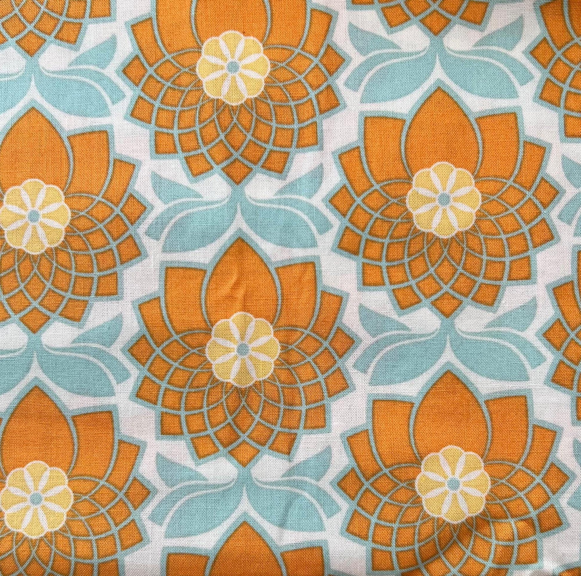 REMNANT 26" of Heirloom - Orange Yellow Blue Floral Fabric, Free Spirit, Joel Dewberry, Floral Cotton Fabric