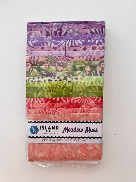 Meadow Hues Strip Pack, Island Batik, Batik Jelly Roll, 2.5" Precut Pink Green Purple Batik Fabric Strips