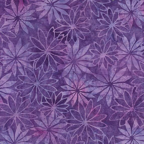 Petal Poetry Stack, Island Batik, 10" Precut Green Purple Blue Batik Layer Cake Fabric Squares