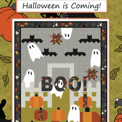 Halloween is Coming Quilt Pattern, Coach House Designs CHD2328, Yardage Friendly Halloween Ghosts Bats Pumpkins Lap Throw Quilt Pattern